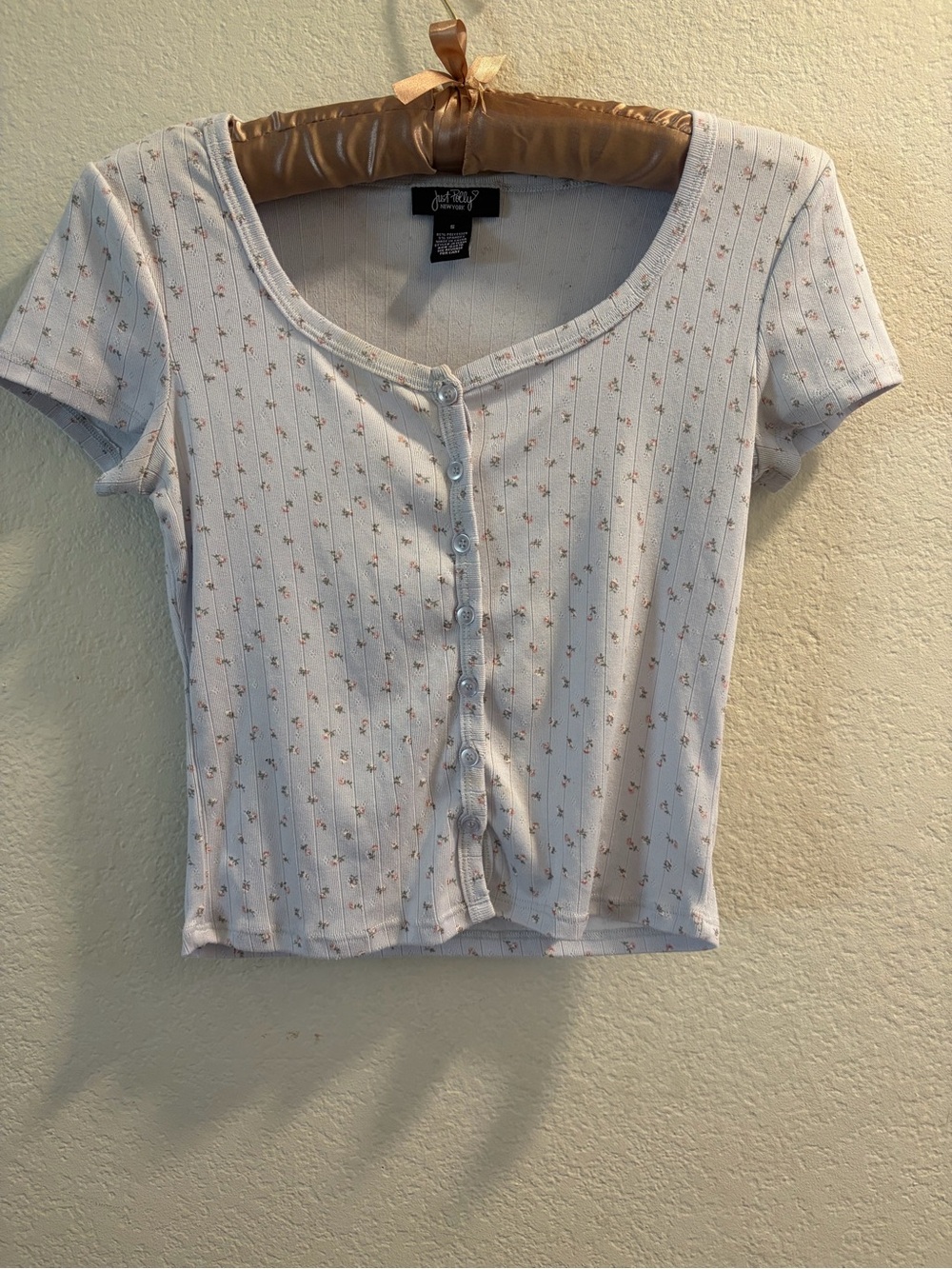 T.J.Maxx White Ribbed Crop Top with Pink Floral Print